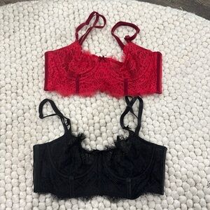 Victoria’s Secret Unlined Lace Balconette Bra Bundle In Red and Black Velvet